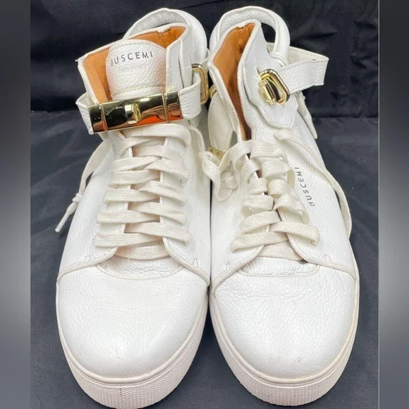 BUSCEMI Unisex 100MM ALTA White Leather 24kt Hrdw Hi-Top Sneakers Shoes Size 41 - Picture 7 of 12